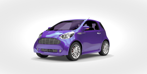 Imagem contém um carro de duas portas e de cor azul escuro.