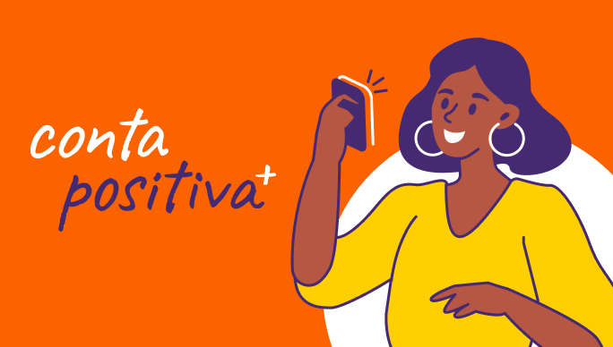 Ilustração mulher segurando celular conta positiva