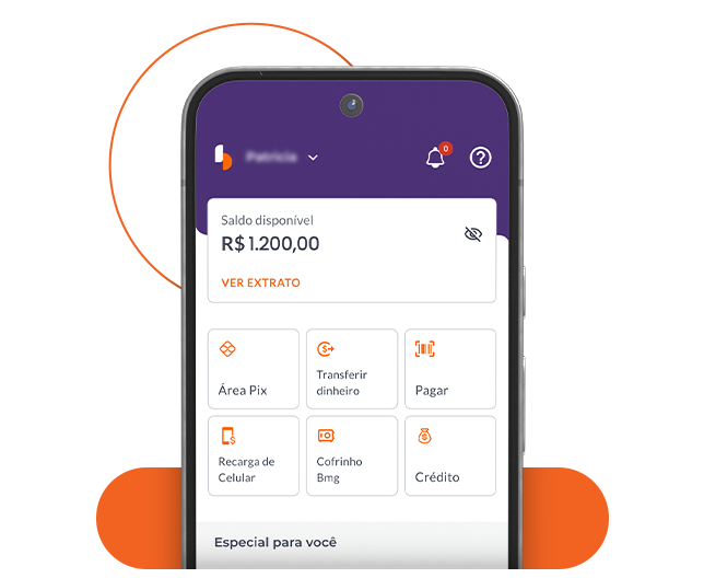 Celular com o aplicativo do Banco Bmg