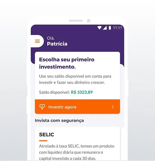 Tela de investimento do app do Banco Bmg